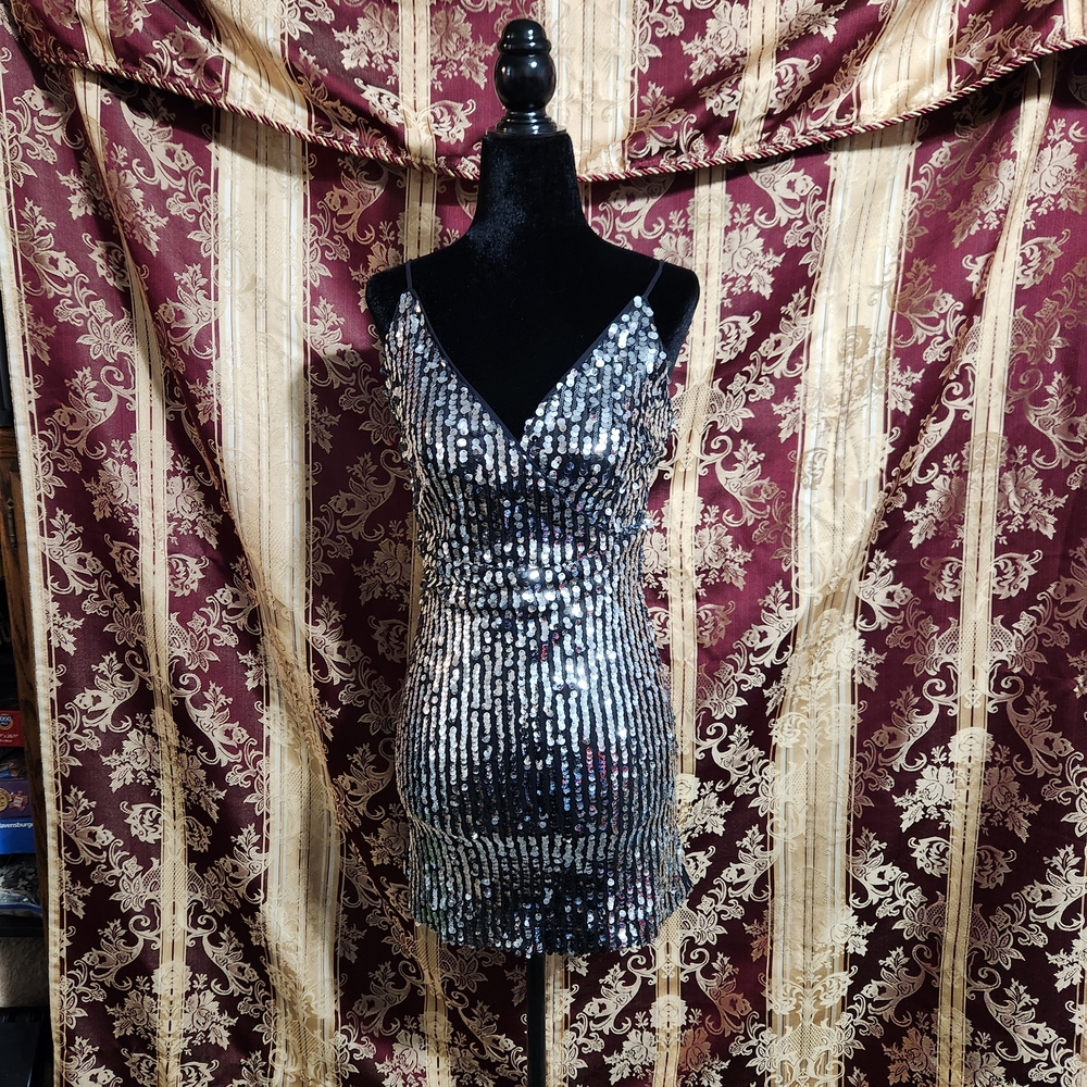 Lulu's Sparkling Sequin Mini Dress - Silver